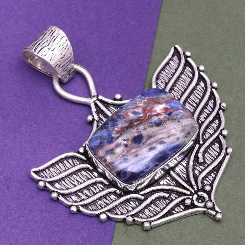 Anhänger Sodalith Silber Edelstein Schmuck Handarbeit vergoldet Sterling Natur