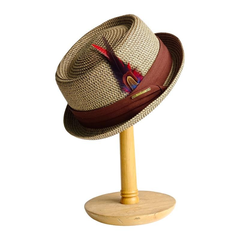Damen Schweinekuchenhut Vintage Britischer Trilby Strohhut Fedora Atmungsaktiv Strand Sonnenhut Handgewebter Stroh Herren Panama Hut Kubanischer 56-58cm black