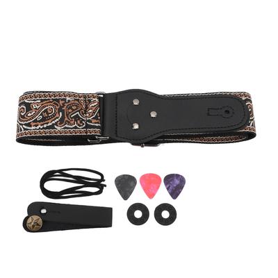 Guitar Strap Vintage Embroidered Pattern Length Adjustable Wide Guitar Belt for Acoustic Electric