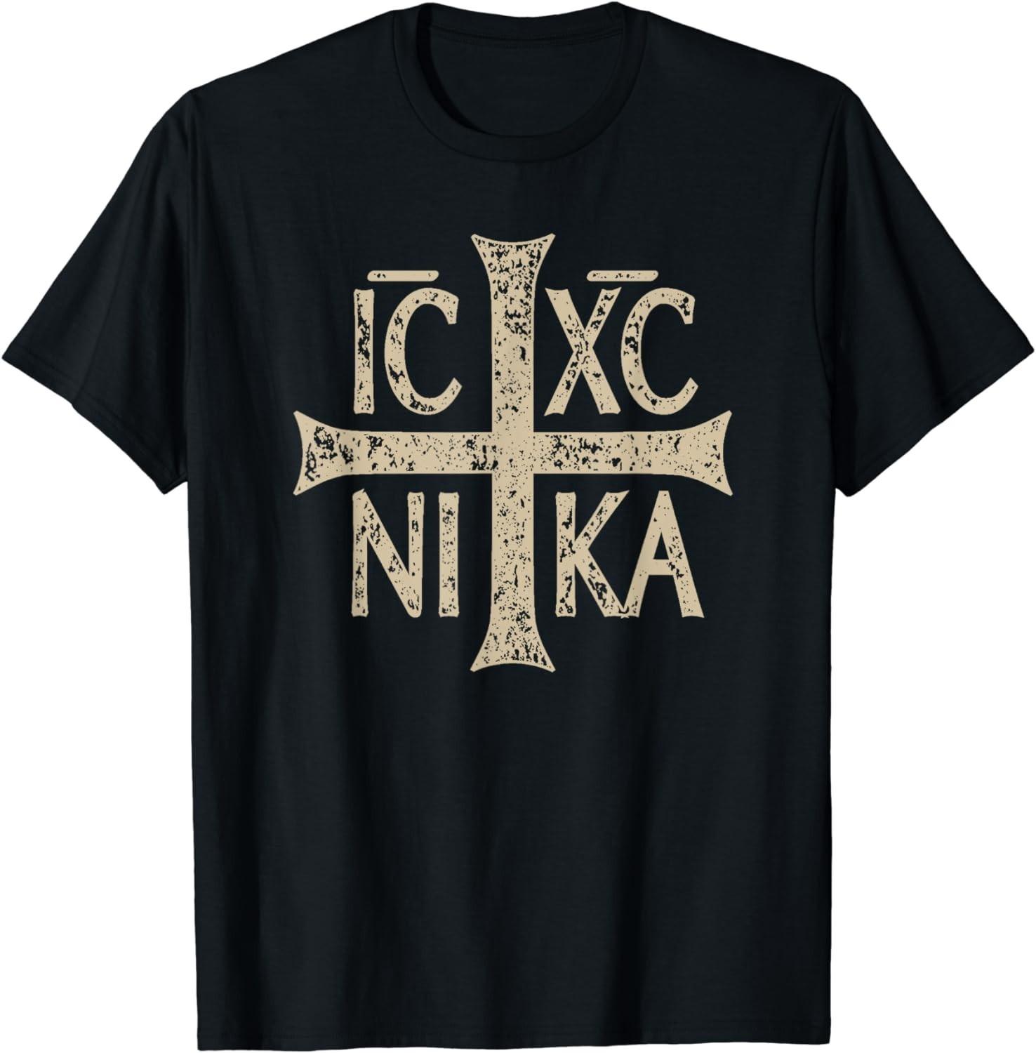 NEW LIMITED! Cross Christogram Orthodox Christian Tee - MADE IN USA S
