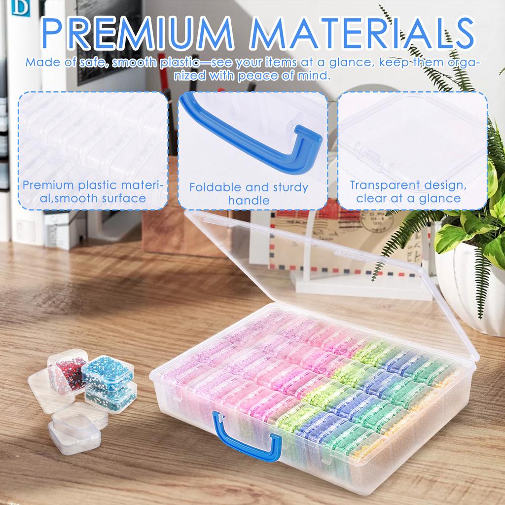 Bead Organizer Box Transparent Jewelry Beads Container Plastic Storage Containers with 60 Small Box for Button Rhinestone