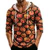 Men's Loose Fit Casual Hoodie Three Quarter Sleeve Pullover Halloween Pumpkin Pattern Lightweight Breathable Top for Everyday Wear