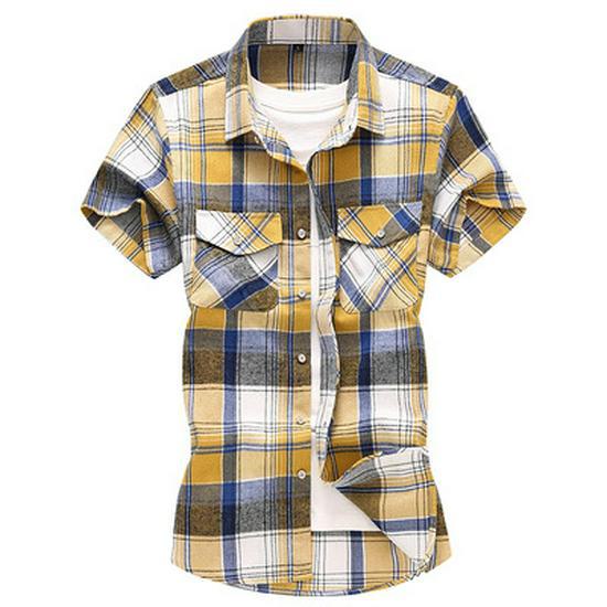 2026 Men's Plaid Casual Short Sleeve Shirt with Double Pockets - Summer Fashion, Large Size