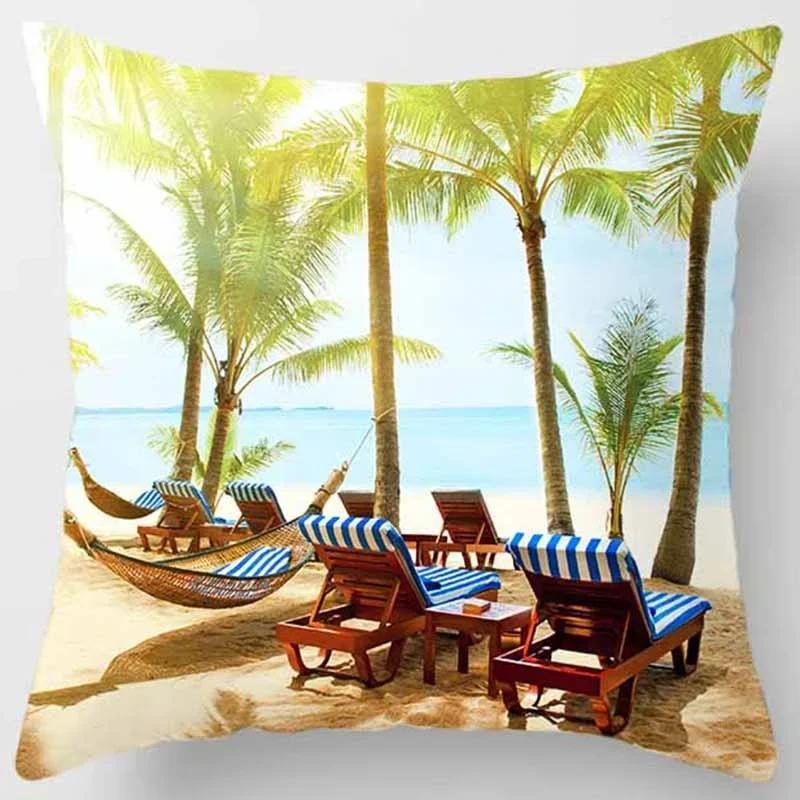 

Тропический пляжный пейзаж принт узор наволочка для подушки домашняя гостиная диван украшение квадратная полиэстеровая подушка 66x66cm бордовый