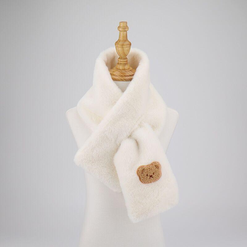 Elegant Faux Rabbit Fur Winter Warm Neck Warmer Cross Scarf Solid Color Neckerchief For Women Cute Little Bear Plush Scarf