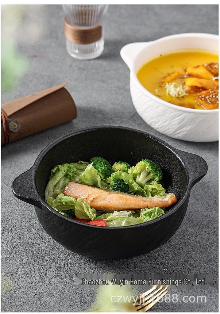 White Double-Ear Ceramic Soup Bowl, Large Noodle/Fish Basin, Anti-Scald, High-End Feel for Home Use