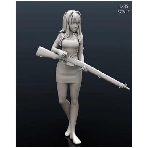 1/35 Scale Barefoot Maiden Setting Her Next Target with a Heavy Rifle - Unpainted Resin Assembly Kit Figure Plastic Model Doll Garage Kit