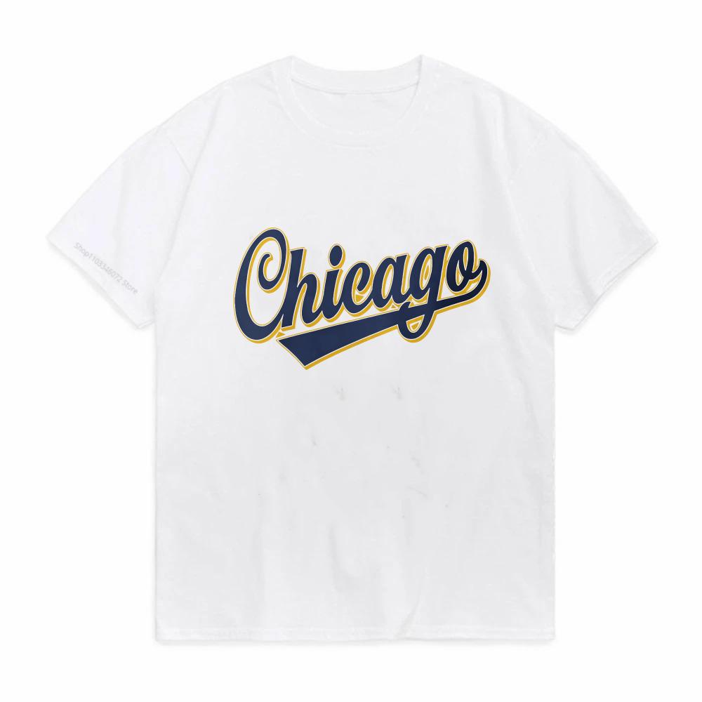 Mens Chicago Printed TShirt Cotton Oversized Letter Graphic Tees for Women Summer Tops Urban Streetwear S