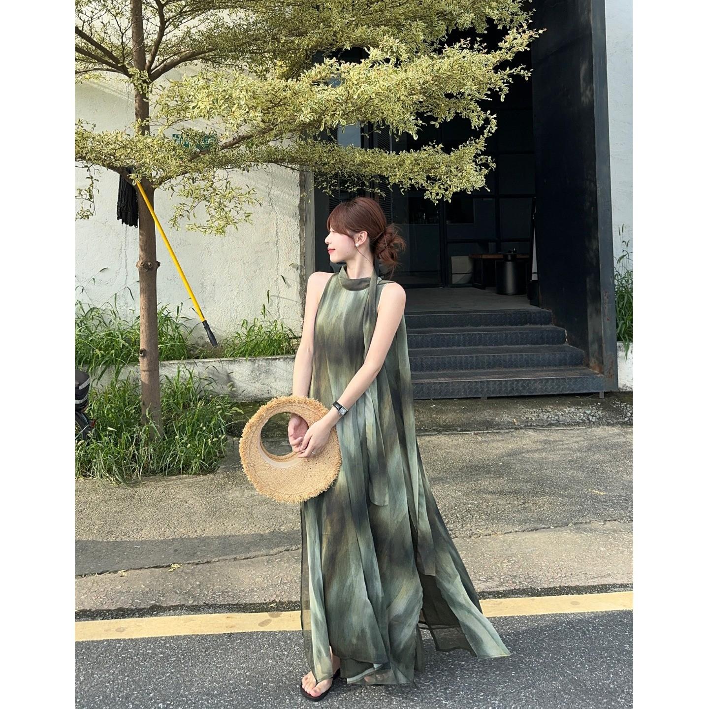 Neck sling dress, seaside vacation dress, children s summer new models are very good-looking, and this year s popular models are popular S зелёный