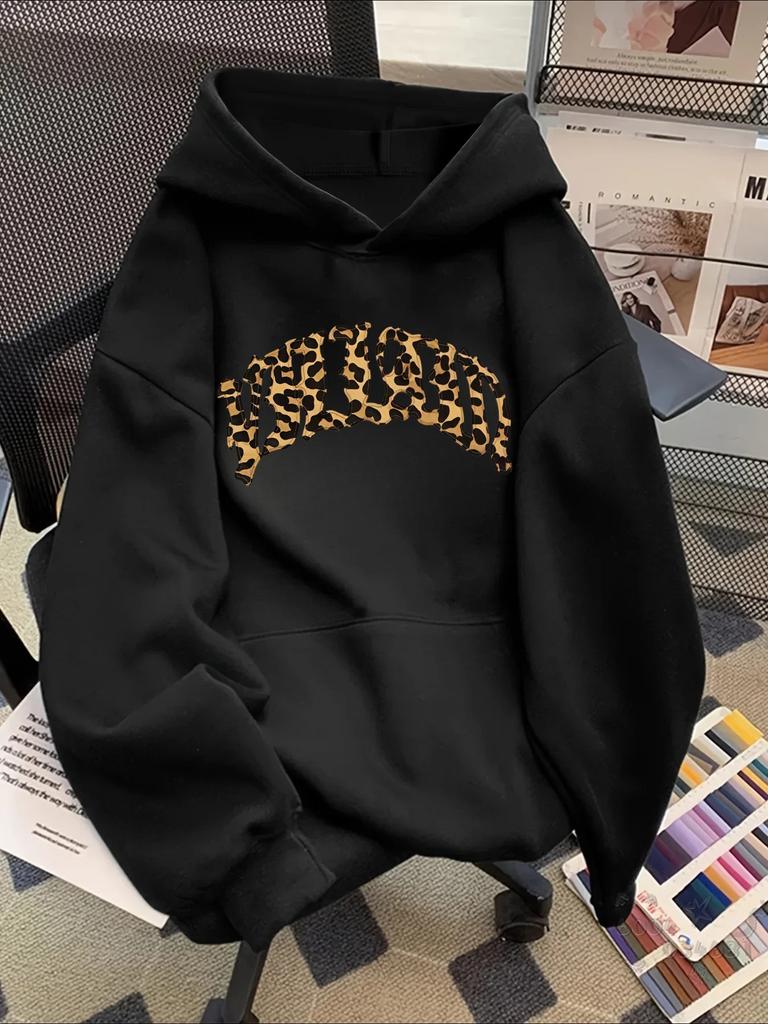 Autunno Americano Retrò Y2K alla Moda Uomo Casual Largo Felpa con Cappuccio Più Venduta Stampa Leopardo Coppia Taglia Grande Felpa con Cappuccio Sportiva
