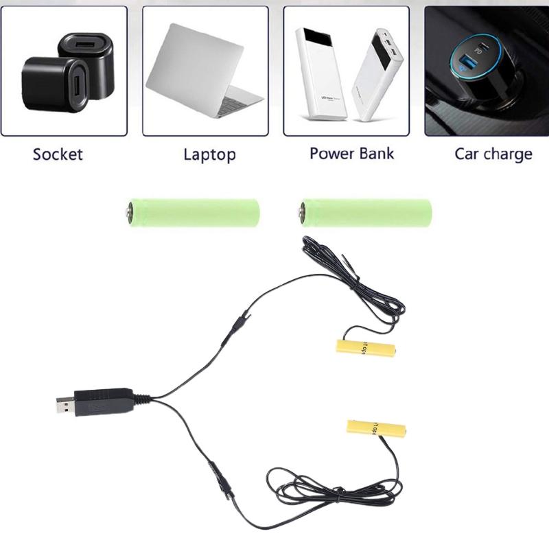 110cm 1 To 2 AAA Battery Eliminator USB Powered for Toothbrush Toy Flashlight Clock Walkie Talkie Christmas Strip Light