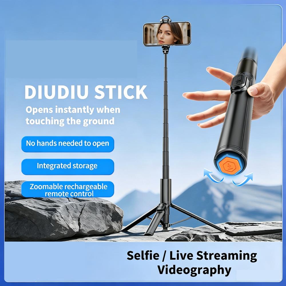 1.7M Portable Selfie Stick Tripod with Auto-Open Mechanism Bluetooth Remote Control Extendable Phone Holder for iPhone Android 7