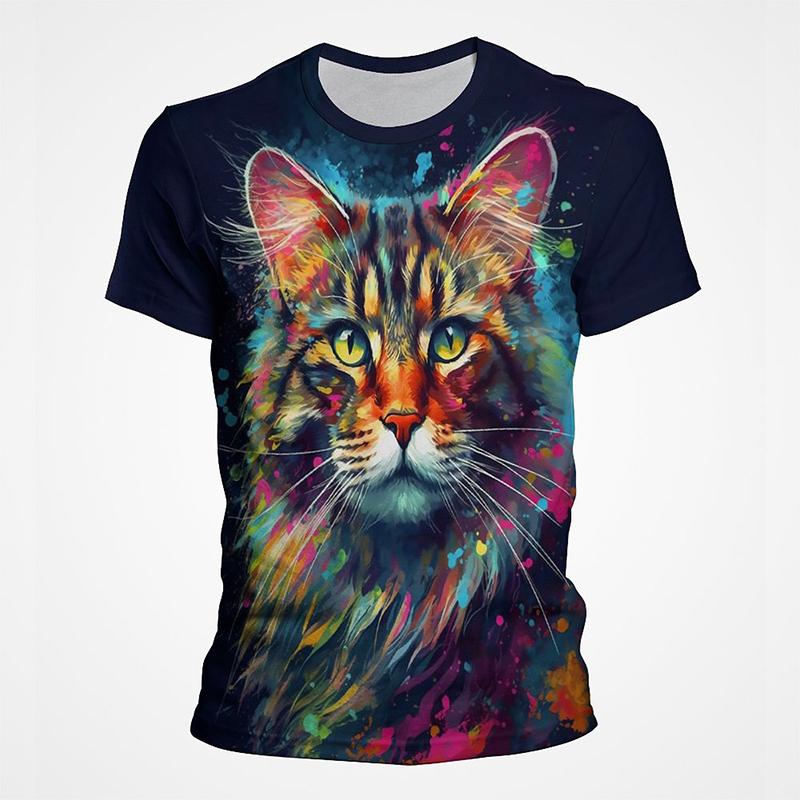 3D Printed Cat Animal Children's T-shirt Colorful Funny Painting Hip Hop Street O Neck Summer Casual Fashion Street Harajuku Tee Top