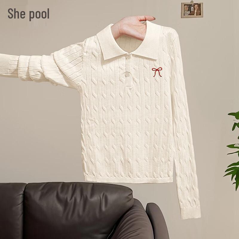 

Tachi Women s College Style Cable Knit Embroidered Polo Sweater One Size