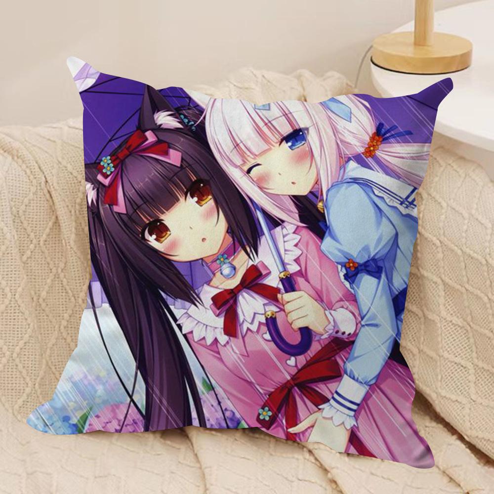 NNekopara Anime Cushion Cover Soft Plush Throw Pillow Cover DoubleSided Decorative Cushion Case Sofa Bedroom Home Decor