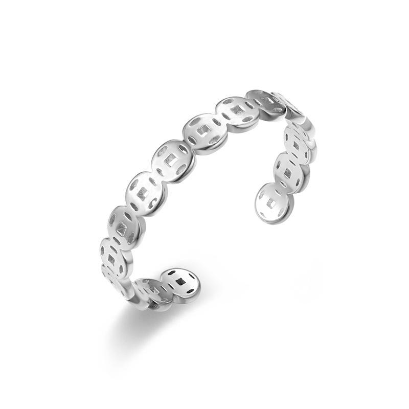 Fashion Open Copper Coin Titanium Steel Ring Qian Duoduo Couple Ring Light Luxury Hand Jewelry