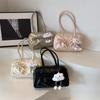 Shoulder Bag for Women Lightweight PU Handbag with Cloud Charm & Bow Front Pocket Large Capacity Zipper for Daily Commute