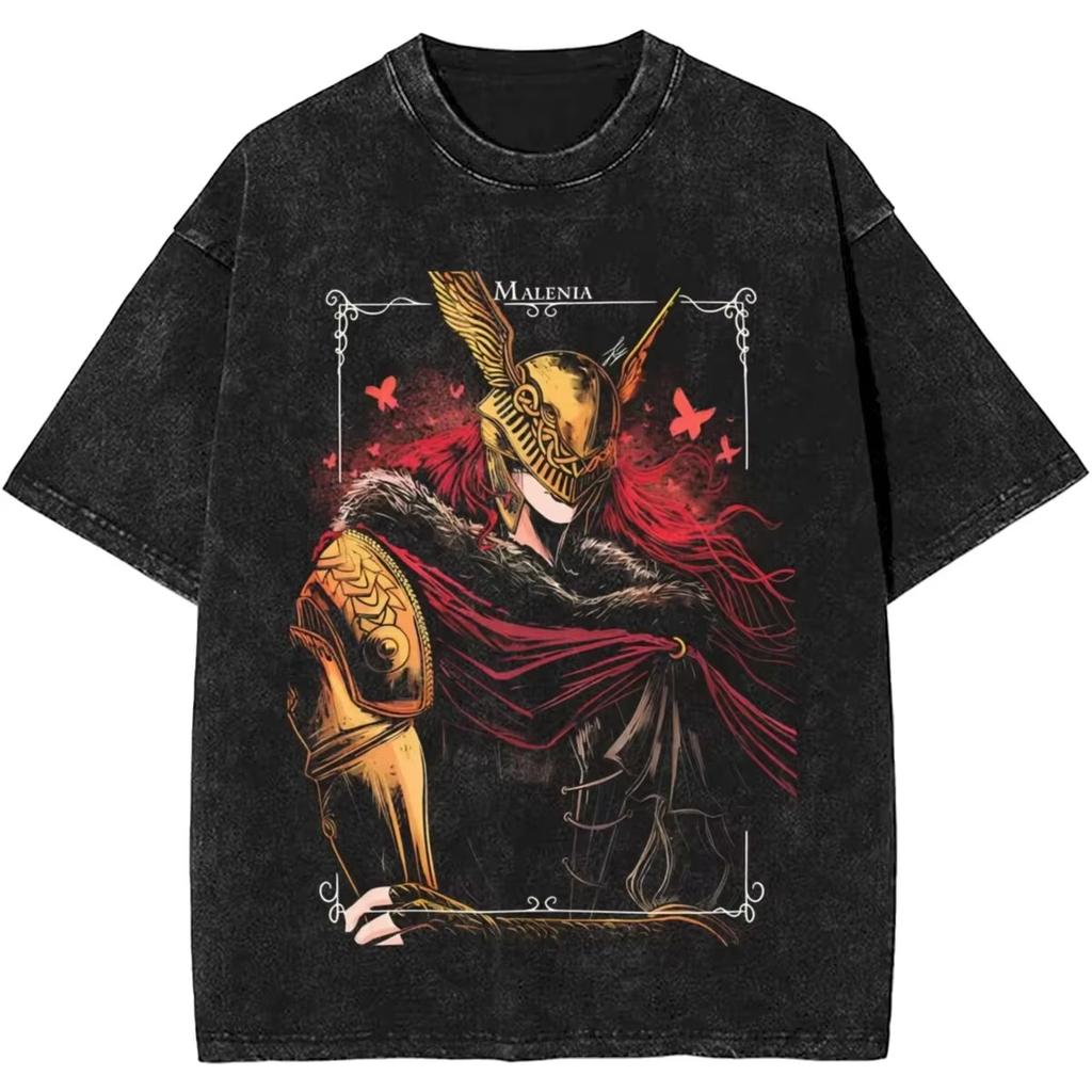 Damen Herren Malenia Klinge von Miquella Gewaschenes T-Shirt Sommer Maidenless Tarnished Klassisches Einfaches Harajuku T-Shirt