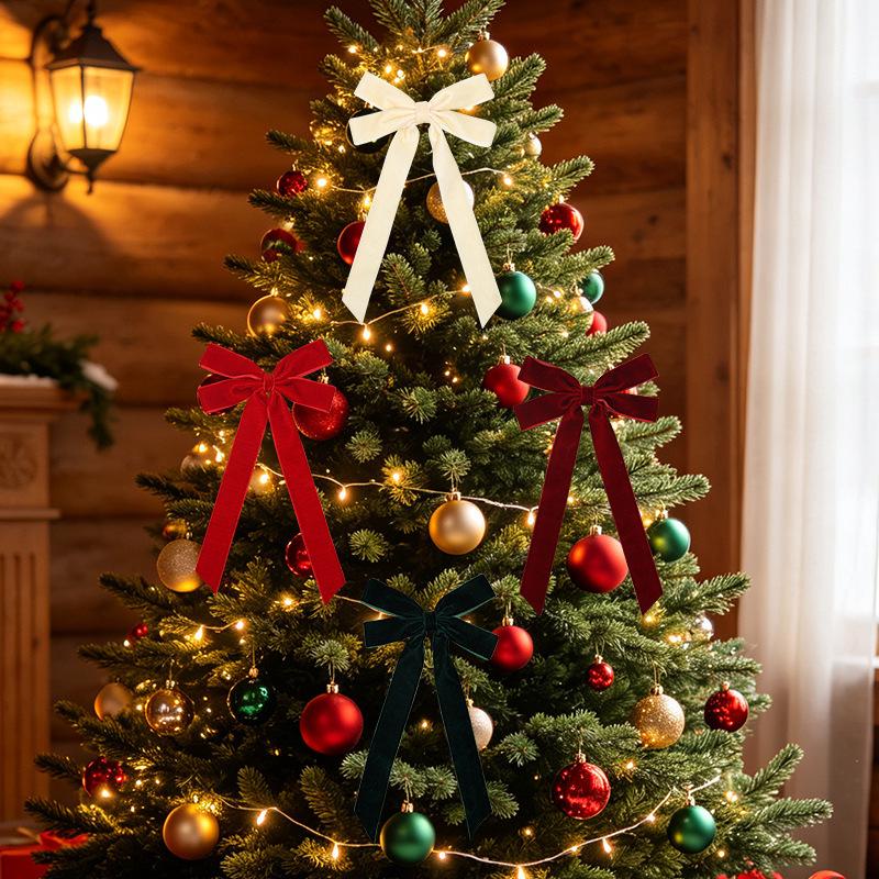 Velvet Ribbon Christmas Tree Bow Pendant - Hanging Party Decoration