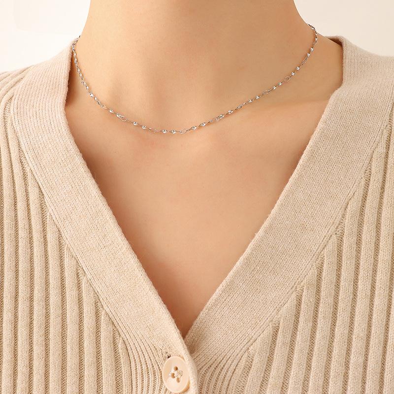 Korean Version Of Tide Niche Fairy Cold Wind Twist Thin Necklace Bracelet, Titanium Steel Gold-Plated Non-Fading Jewelry Set