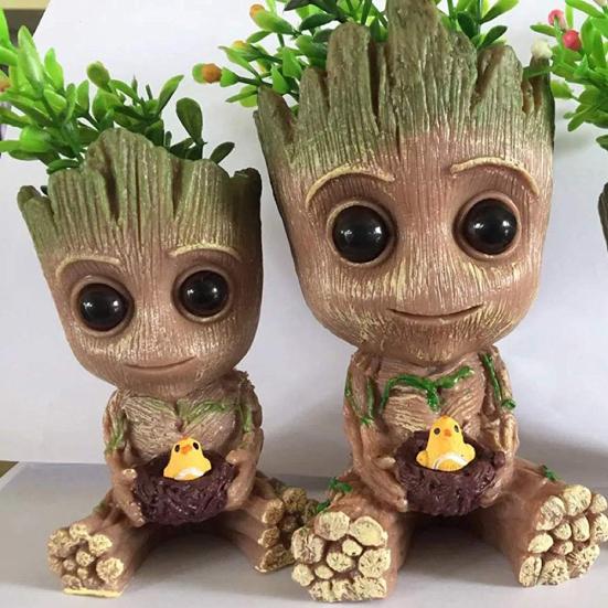 Lovely Handmade Carved Baby Groot Flower Pot Pen Holder Birthday Gift Home Decor