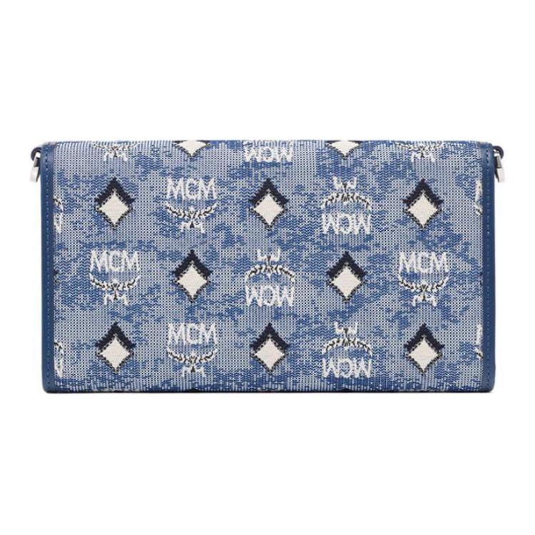 New MCM Aren Jacquard Textile, Leather Trim Wallet, Shoulder Bag, Crossbody Bag Large Women's Blue MXECATA01LU001