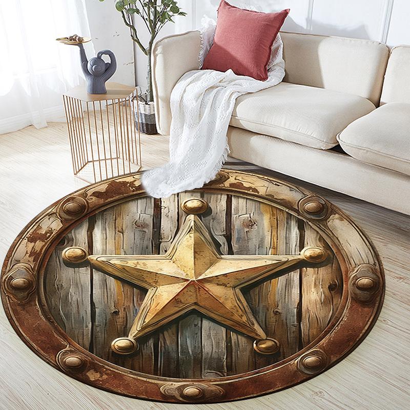 Star Emblem Round Area Rug,Carpet Rug for Living Room Bedroom Sofa Playroom Decor,Non-slip Floor Mat