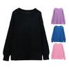 Women Pullover Sweater Round Neck Long Sleeve Elastic Fabric Knitting Tops Solid Color Loose Fit Sweater Tops