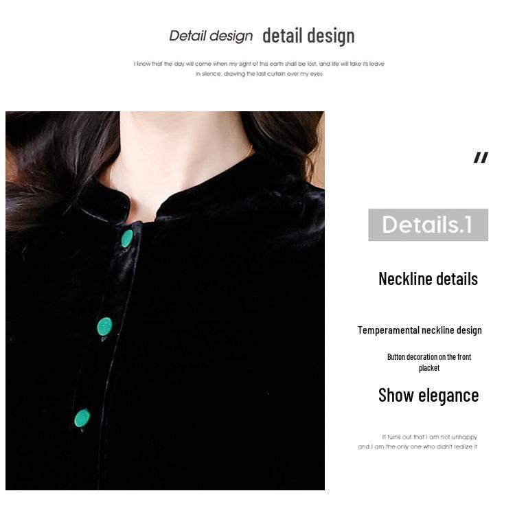 Damenmantel aus schwarzem Samt - Neuer chinesischer Stil Frühling/Herbst Lockerer Cardigan