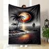 Tropical Sunset with Palm and Sailboat Patterned Flannel Blanket Perfect for the Bedroom Living Room, Sofa, or a Little Nap