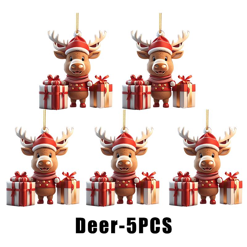 Christmas Tree Hanging Ornament Santa Snowman Car Decor 2D Flat Cartoon Style Festive Home Decoration Holiday Party Supplies