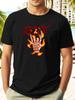 "ROCK" Flames Hand Graphic T-shirt - Casual Summer Short Sleeve Tee