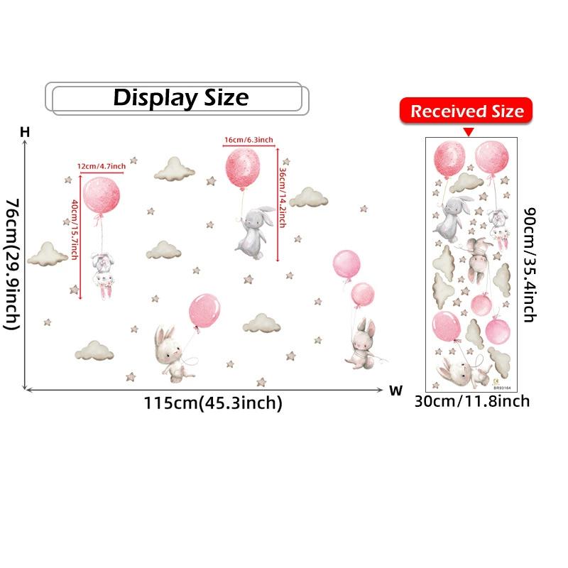 Watercolor Cartoon Rabbit Pink Rainbow Clouds Love Wall Stickers for Kids Room Girl Bedroom Nursery Decoration Bunny Wall Decals