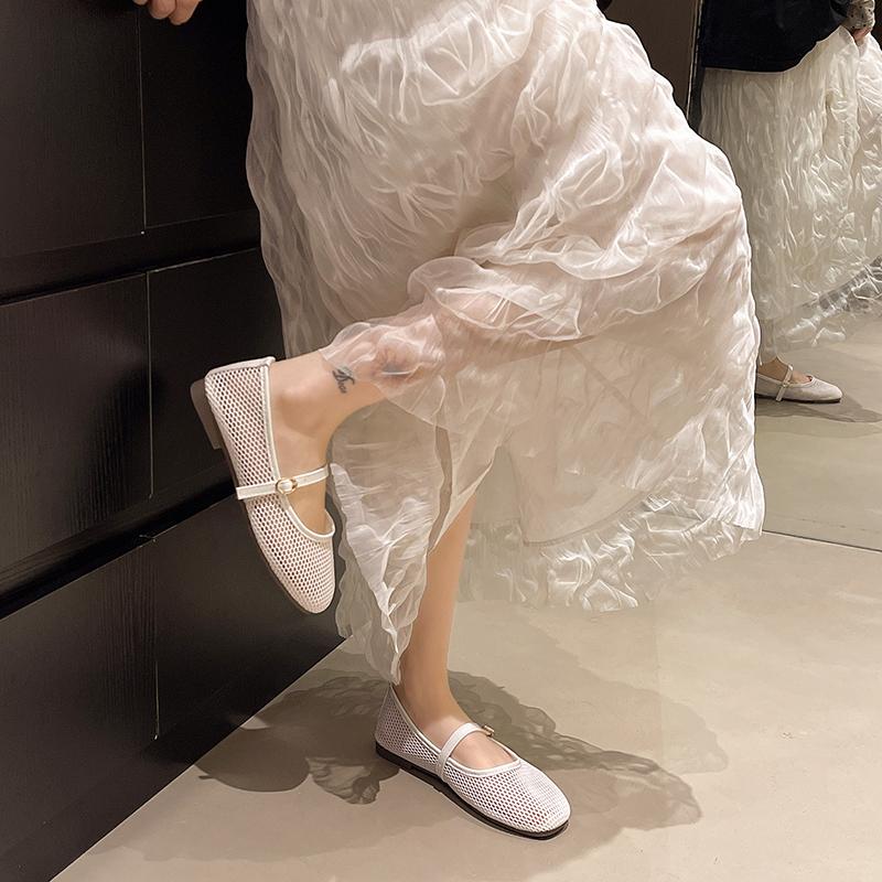 Women Ballet Flats Shoes Summer Sandals Hollow Non Slip Fashion 2026 Round Toe Women Mesh Breathable Mary Jane Casual Flat Shoes