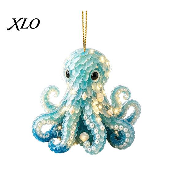 Decorative Animal Shaped Ornaments Blue Glass House Christmas Hanging Ornament, Acrylic Double Side Thoughtful Gift Ideas Printed Tree Decor Pendant,