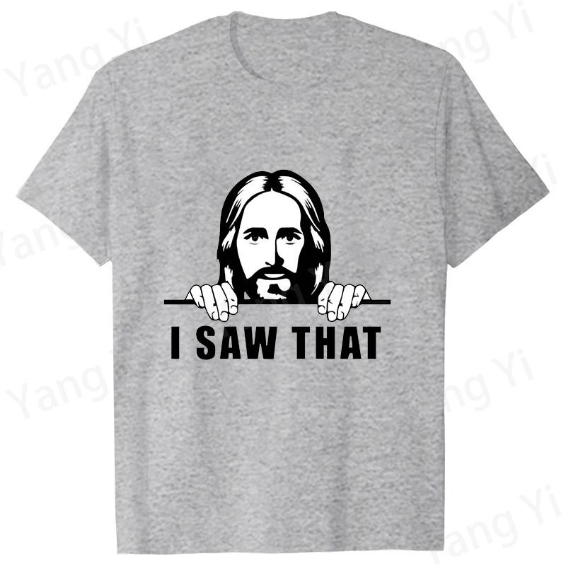 I SAW THAT Print Short Sleeve Casual Tshirt Pattern of Jesus Peering Behind the Wall Pattern Tee Short Sleeve Unisex Womens Tops