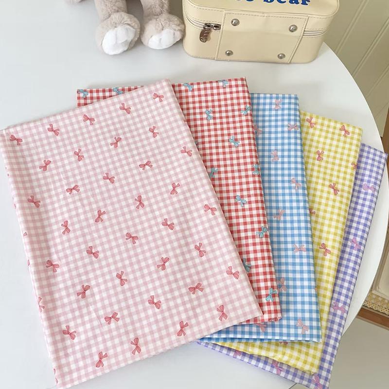 145x100cm Colorful Plaid Cotton Fabric Sweety Bowknot Print Fabric For Dress Shirts Pajamas Homewear Children's Clothing Pillow