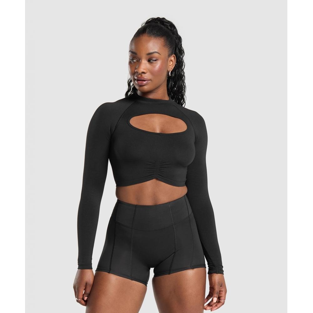 

GYMSHARK Apex Limit Бесшовный укороченный топ с длинными рукавами, черный B7A6Z BB2J M