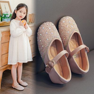 Luxuriöse Mädchen-Lederschuhe Strass-Ballerinas Frühling und Herbst neu weichsohlige Kinderkristallschuhe