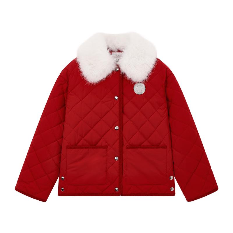 ELLE KIDS Mädchen Neujahrs Rote gesteppte Baumwolljacke mit abnehmbarem Kragen