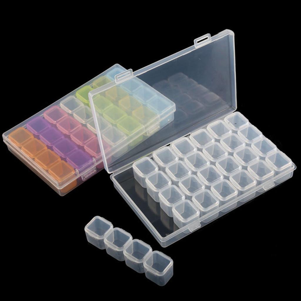1pc 28/32/48/56/64 Slots Plastic Storage Box, DIY Diamond Painting Beads Charms Jewelry Accessories Organizer Box