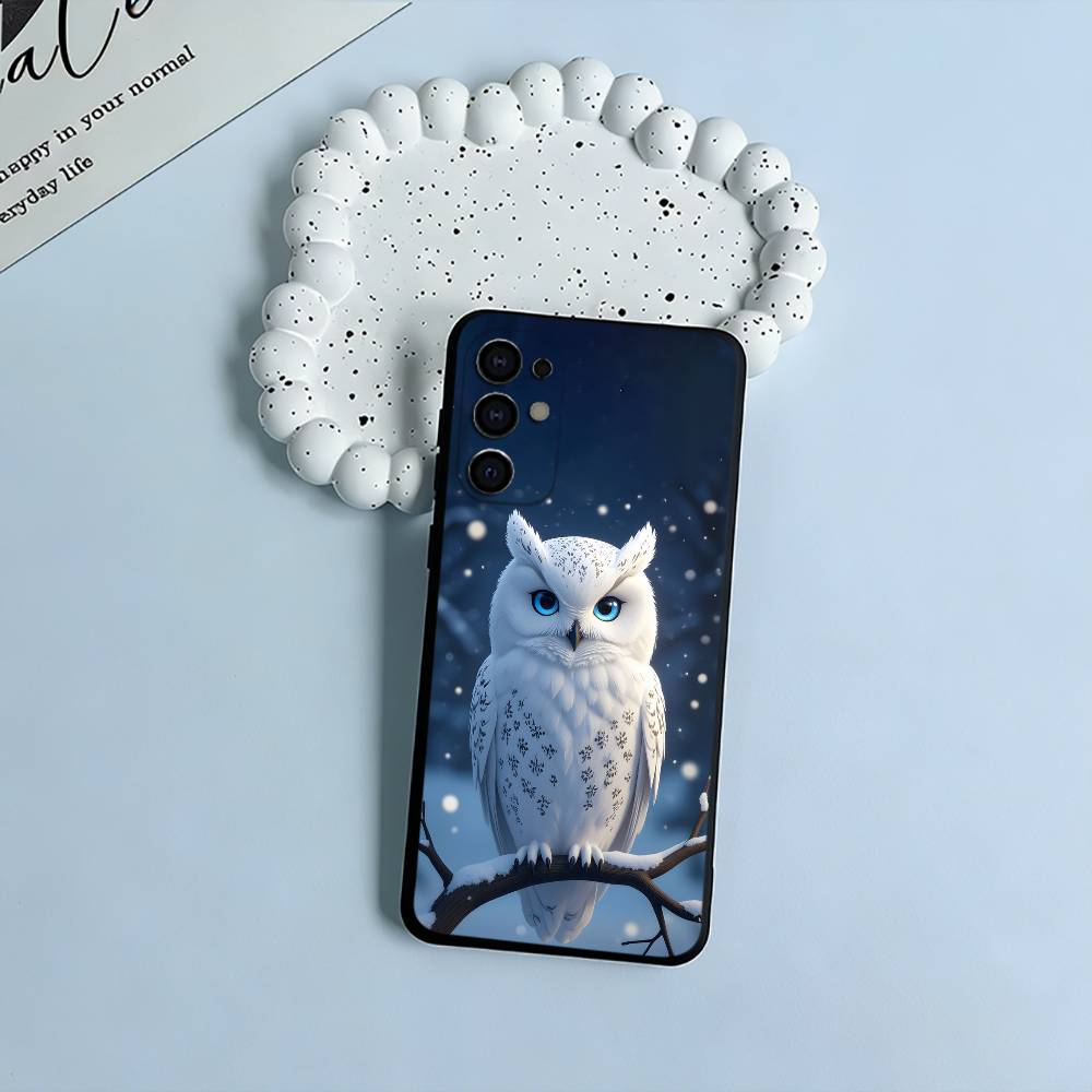 Cute owl pattern Soft Silicone Case for Samsung S25, S24, S21, S22, S23, S30, Ultra, S20, Plus, FE, Lite-Black