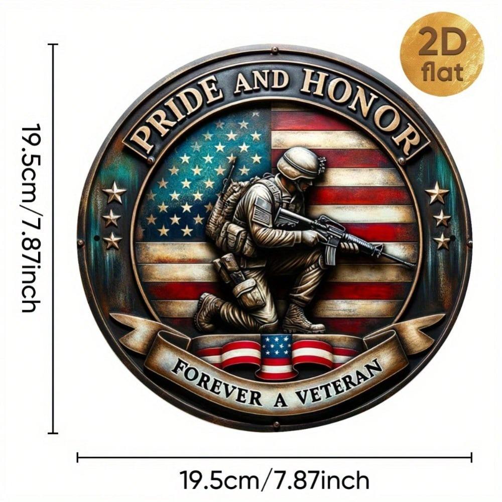 Patriotic Veterans Round Metal Sign American Flag Navy Design Wall Decor