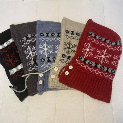 Retro Snowflake Balaclava Women's Autumn and Winter Thickened Warm and Coldproof Ear Protection Pullover Hat