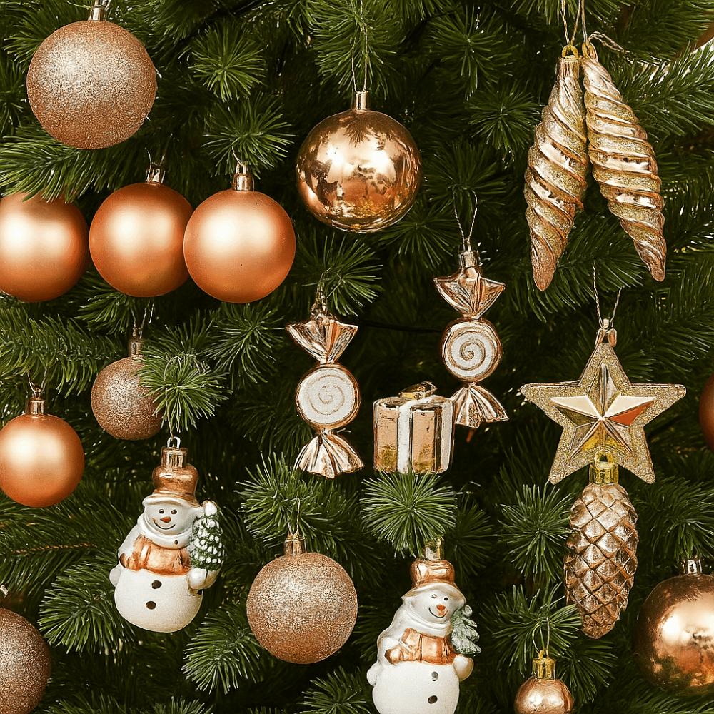 29/20Pcs Champagne Christmas Balls Pendants Candy Cane Pine Cone Xmas Tree Hanging Ornaments Shatterproof Star