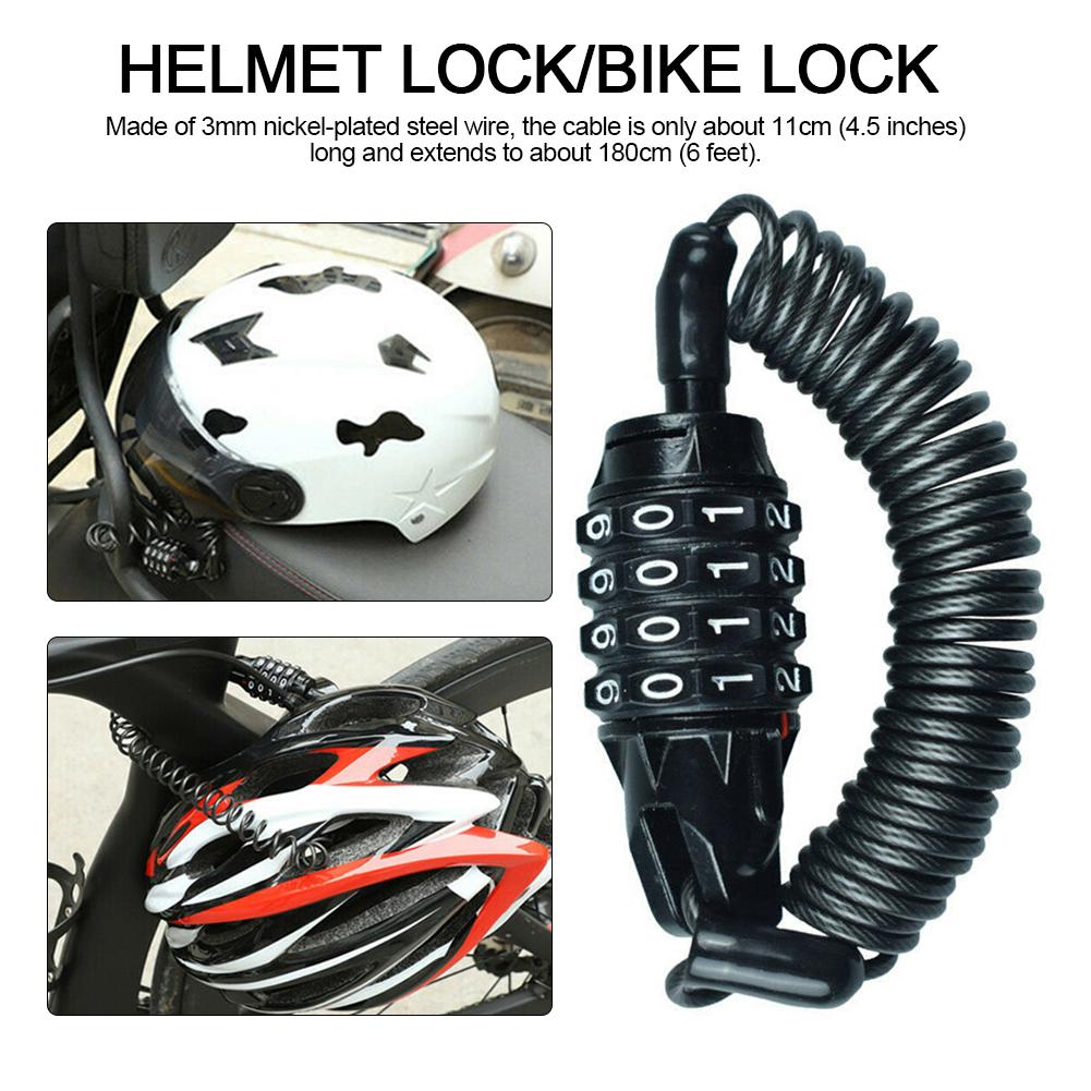 Motorcycle Helmet Lock With Steel Wire Cable Tough Combination PIN Lock Carabiner Fix For Motorcycle Bicycle Electric Vehicles