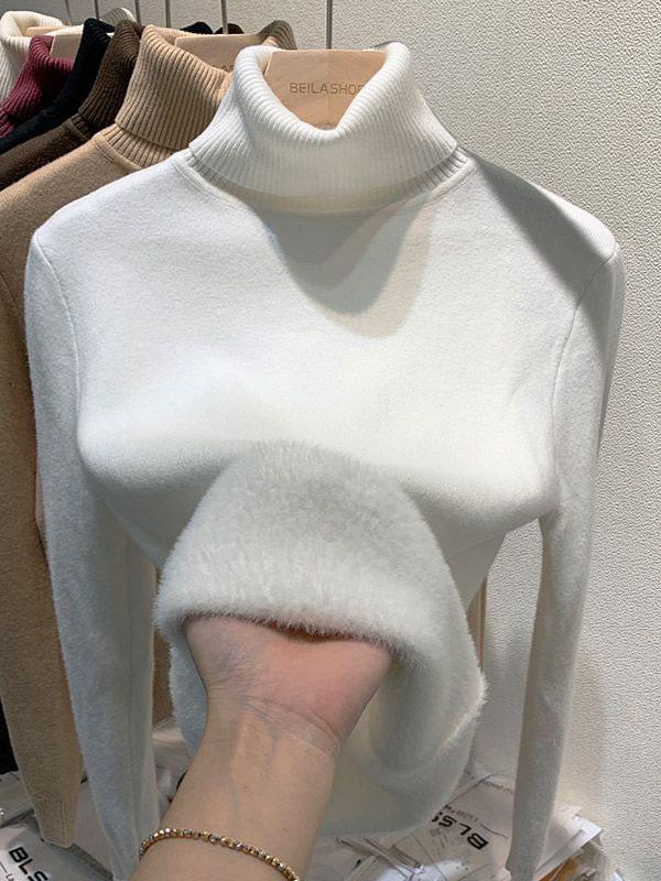 Women's Mink Velvet Turtleneck Sweater, Thickened for Winter 2025, One-Piece Base Top