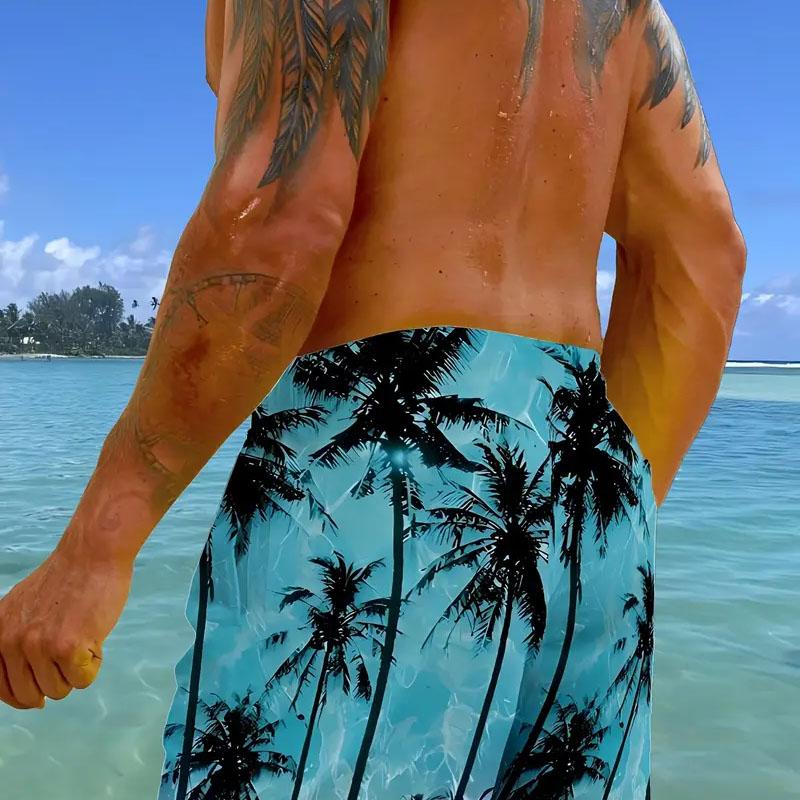 Summer Beach Leisure Comfortable Men's Beach Shorts Fashionable Outdoor Sports 3D Digital Coconut Tree Printed Pattern