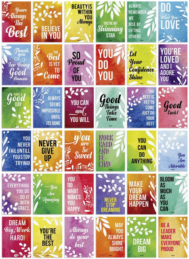 Inkdotpot Lunch Box Notes For Adults Teens, Motivation Inspiration Affirmation Cards, Pack of 36, Unique Assorted Designs (Mermaid