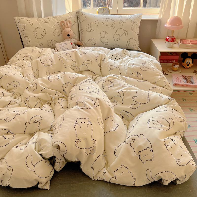 Trendy Double-Sided Cotton Dorm Bedding Set, Fresh Style, 3-Piece or 4-Piece Options